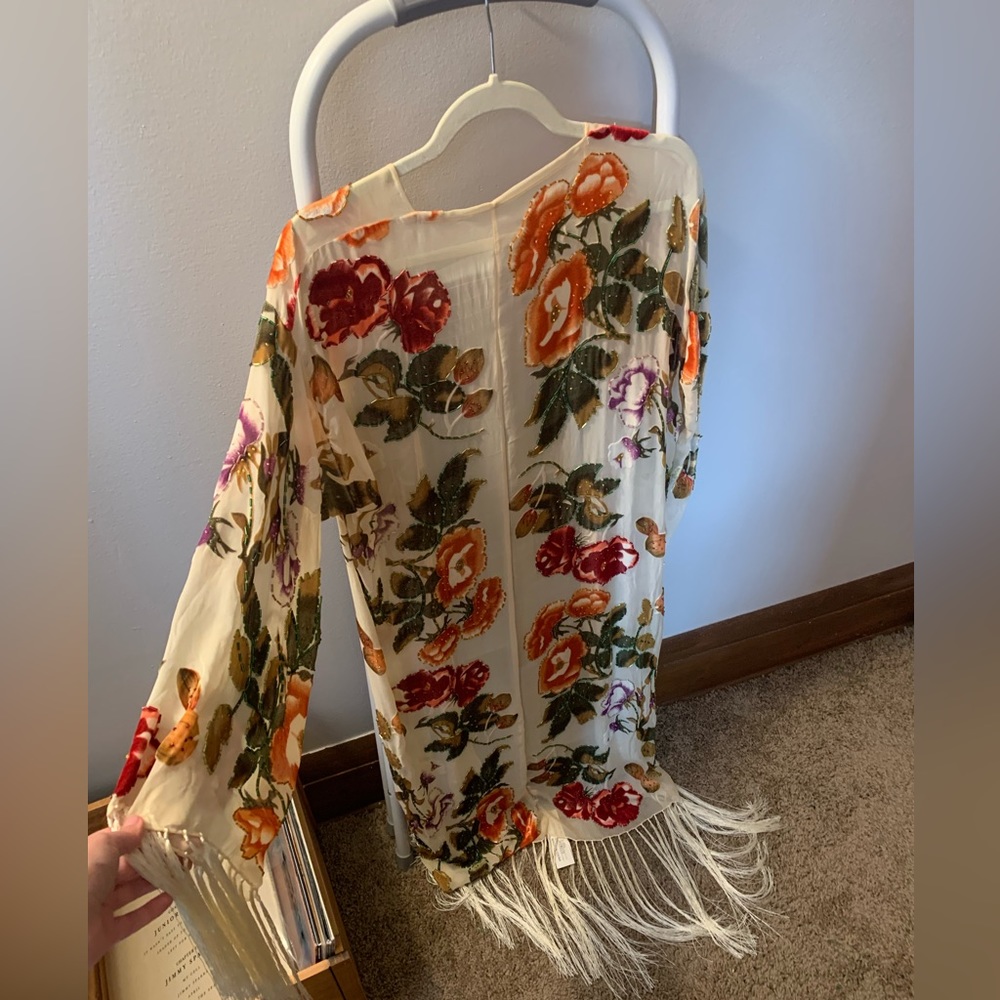 NWT Hand beaded 100% silk robe one size bohemian western